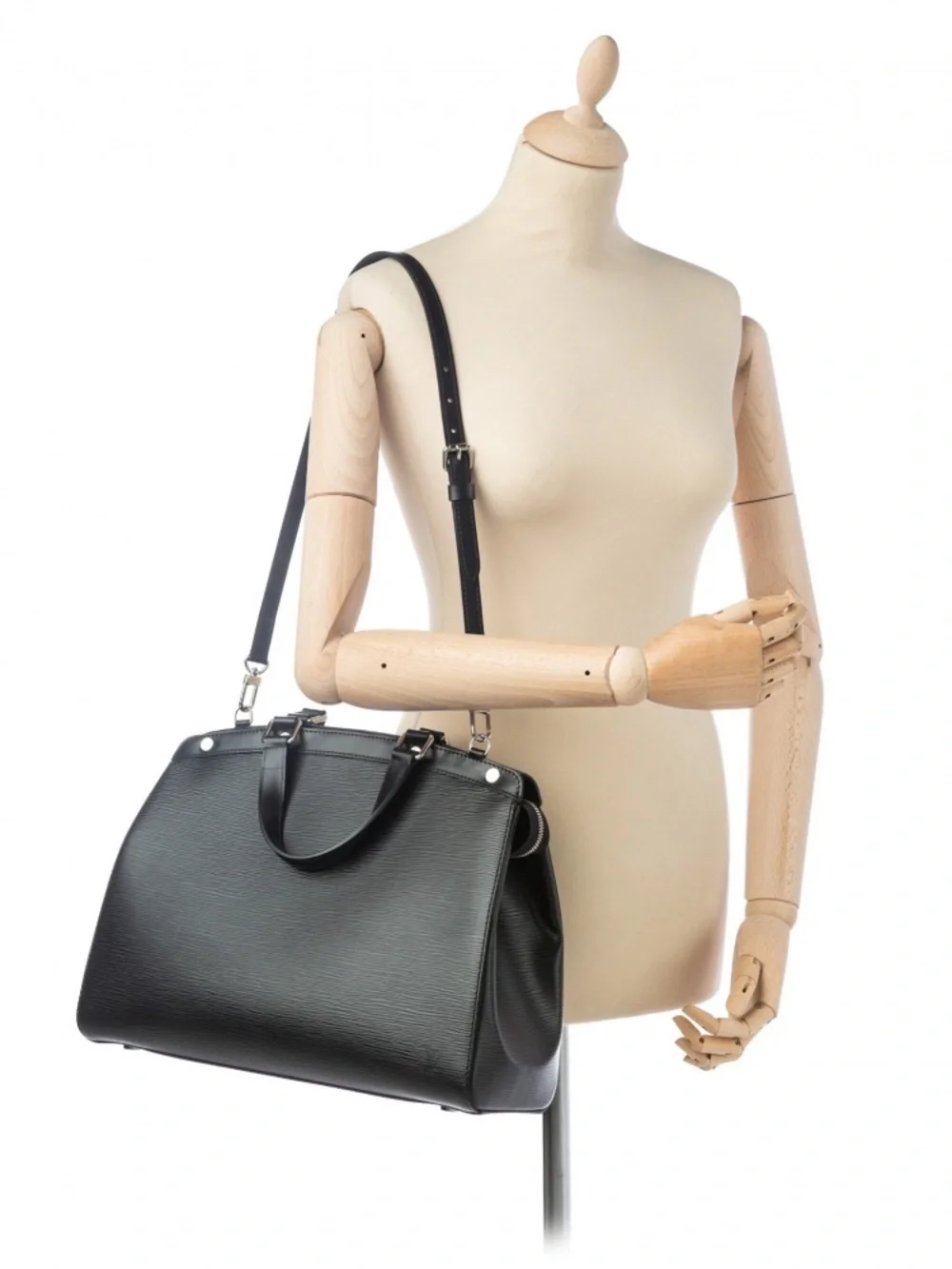 LOUIS VUITTON Black Structured Leather Top-Handle Bag with Detachable Strap